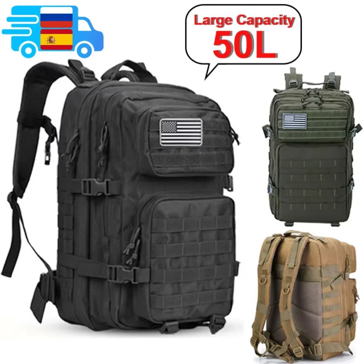 2Q-50L Tactical Backpack Men's - Rucksack Military Style recension och pris